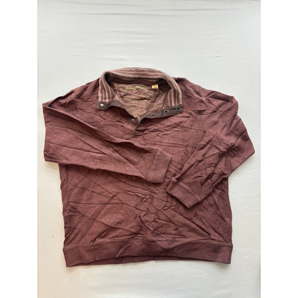 Tommy Bahama Mens Large Maroon Snap Neck Pullover Sweatshirt Long Sleeve
